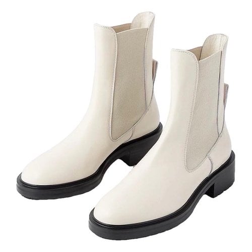 Pre-owned Aeyde Leather Ankle Boots In Ecru