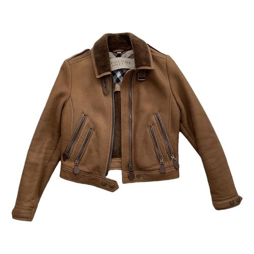 Pre-owned Burberry Leather Biker Jacket In Camel