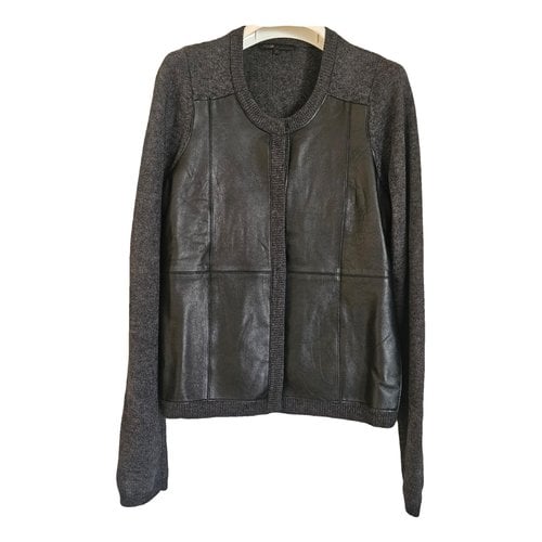 Pre-owned Maje Leather Cardigan In Grey