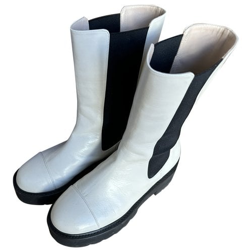 Pre-owned Stuart Weitzman Leather Biker Boots In White