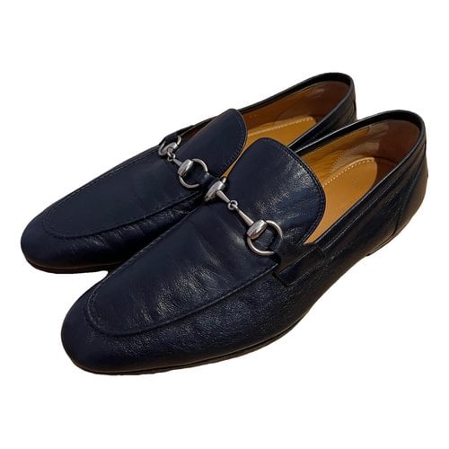 Pre-owned Gucci Brixton Leather Flats In Blue