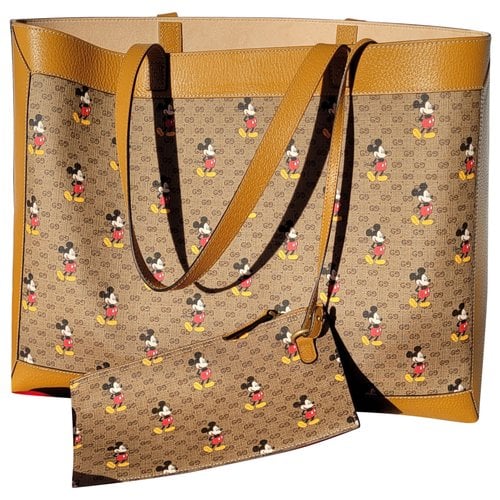 Pre-owned Disney X Gucci Leather Tote In Beige
