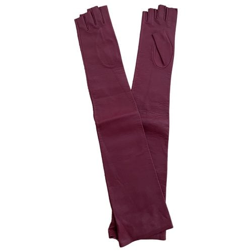 Pre-owned Chanel Leather Long Gloves In Red
