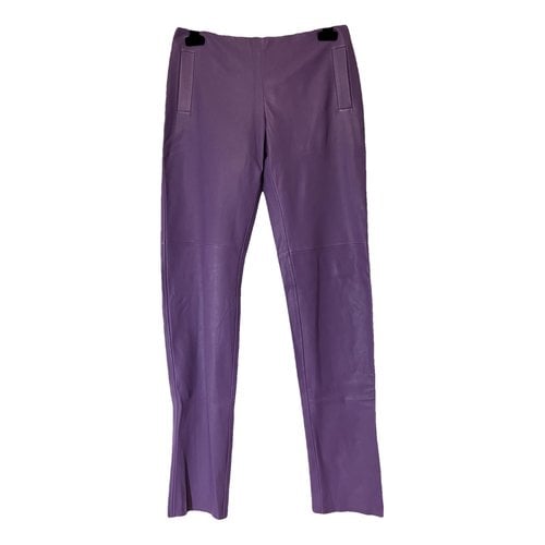 Pre-owned Bottega Veneta Leather Trousers In Purple