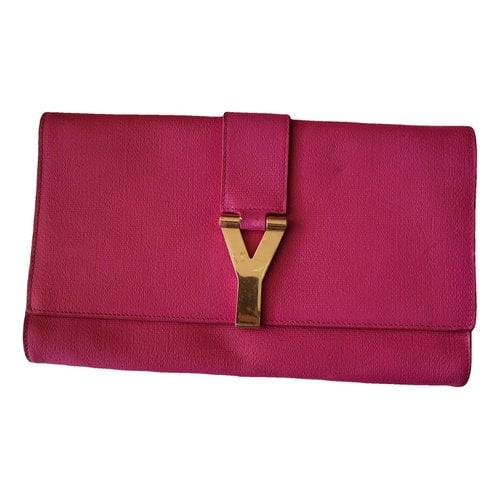 Pre-owned Saint Laurent Belle De Jour Leather Clutch Bag In Pink