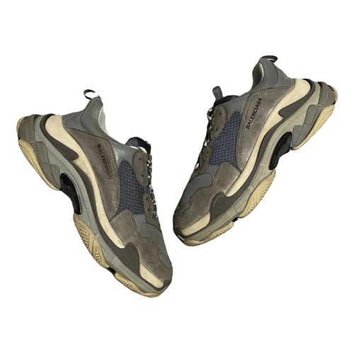 Pre-owned Balenciaga Triple S Leather Low Trainers In Brown