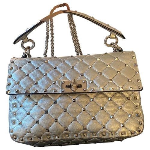 Pre-owned Valentino Garavani Rockstud Spike Leather Crossbody Bag In Silver