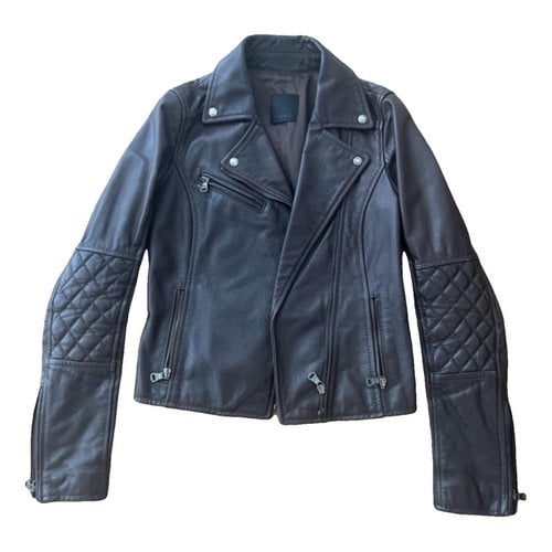 Pre-owned Pinko Leather Biker Jacket In Brown