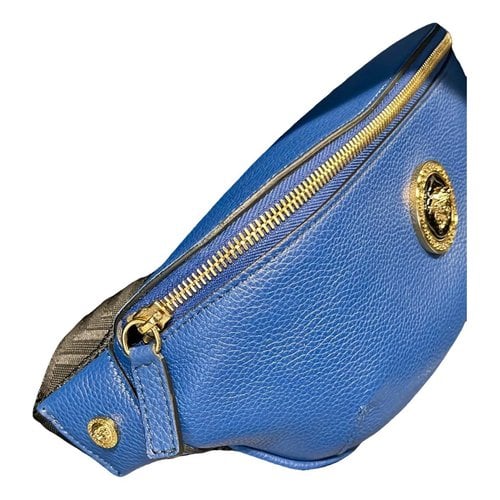 Pre-owned Versace La Medusa Leather Small Bag In Blue