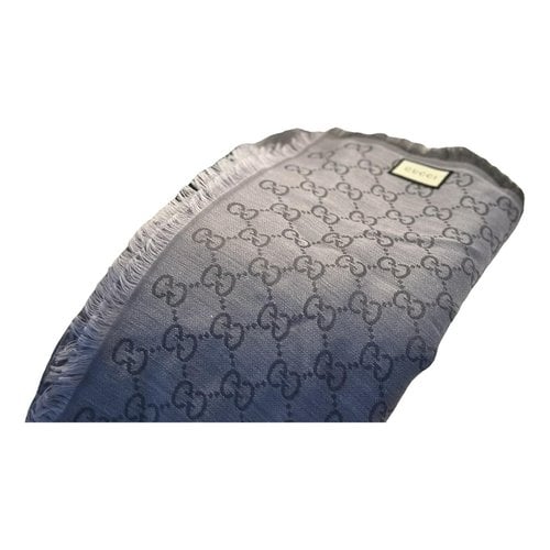 Pre-owned Gucci Silk Scarf In Grey