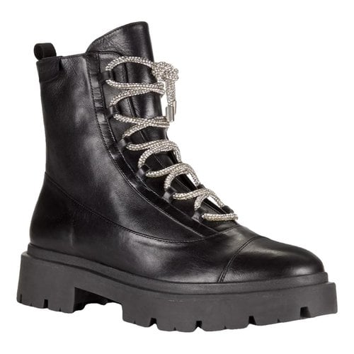 Pre-owned Schutz Leather Lace Up Boots In Black