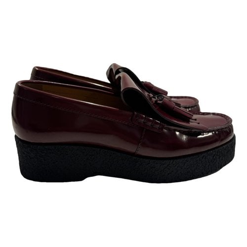 Pre-owned Celine Patent Leather Flats In Burgundy
