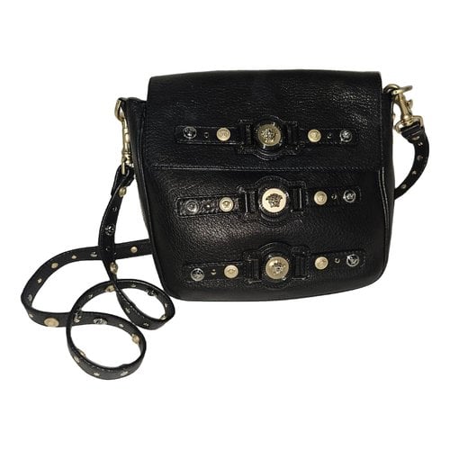Pre-owned Versace Greca Goddess Leather Crossbody Bag In Black