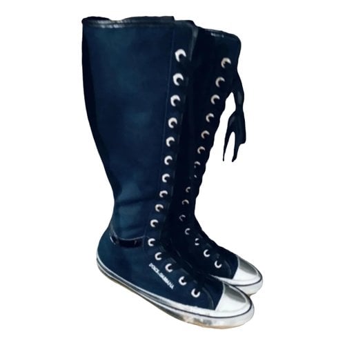 Pre-owned Dolce & Gabbana Patent Leather Boots In Blue