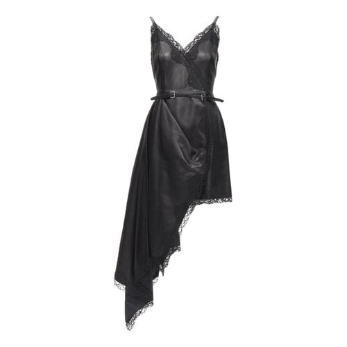 Pre-owned Alexander Mcqueen Leather Mid-length Dress In Black