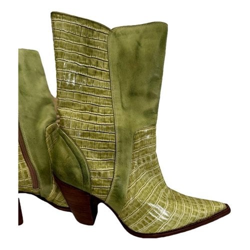 Pre-owned Lucchese Leather Western Boots In Green