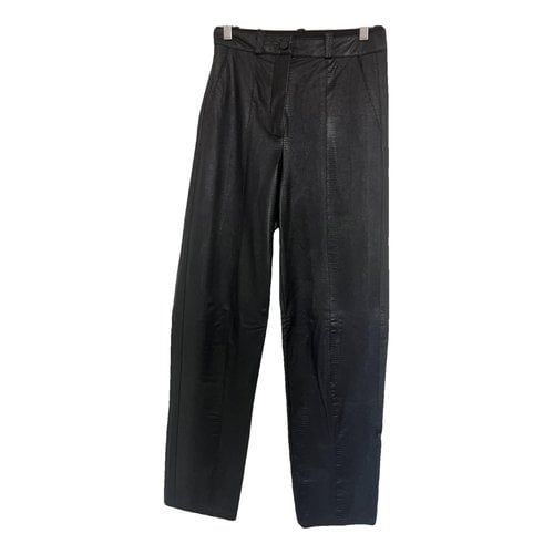 Pre-owned Marella Vegan Leather Large Pants In Black