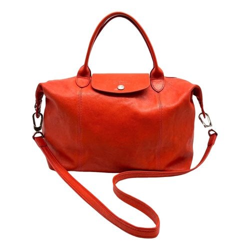 Pre-owned Longchamp Pliage Leather Tote In Orange