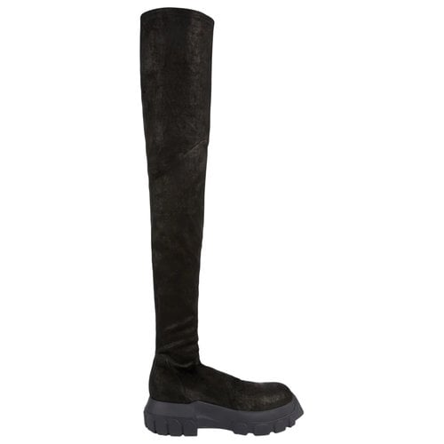 Pre-owned Rick Owens Leather Riding Boots In Black