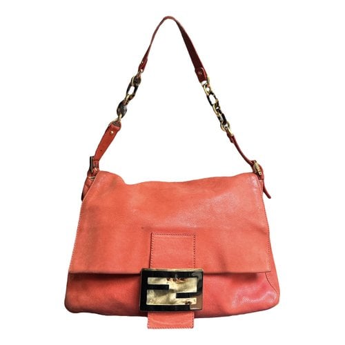 Pre-owned Fendi Mamma Baguette Leather Handbag In Red
