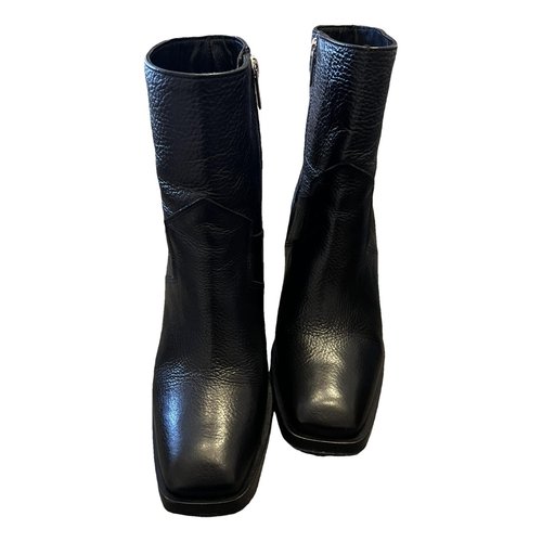 Pre-owned The Kooples Leather Biker Boots In Black