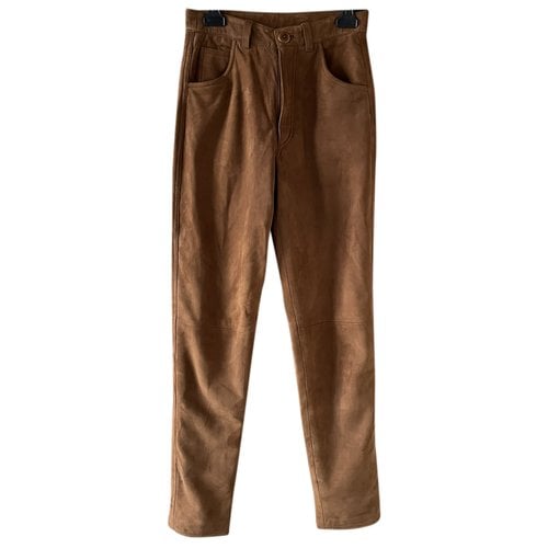 Pre-owned Valentino Leather Straight Pants In Brown