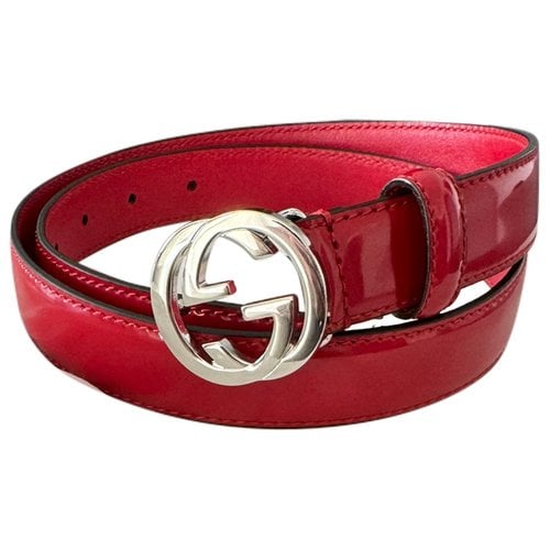 Pre-owned Gucci Interlocking Buckle Patent Leather Belt In Red