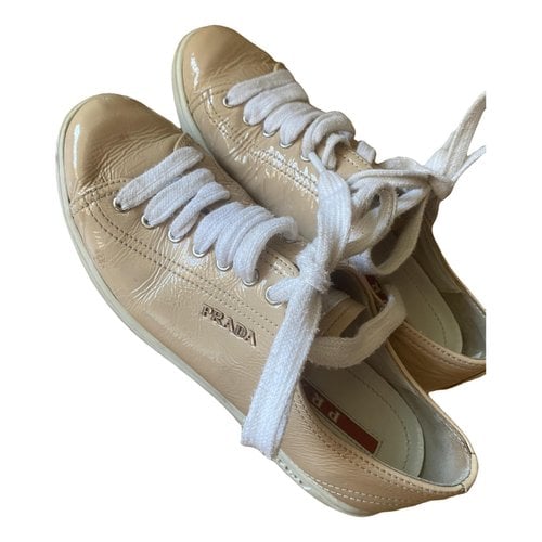Pre-owned Prada Patent Leather Trainers In Beige