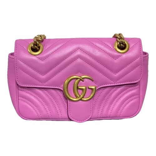 Pre-owned Gucci Gg Marmont Flap Leather Crossbody Bag In Pink