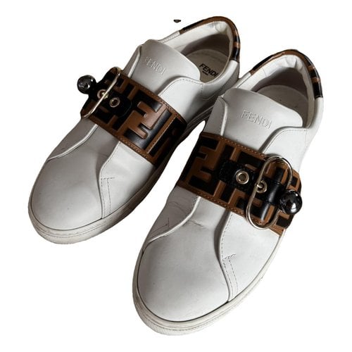 Pre-owned Fendi Rise Leather Trainers In White