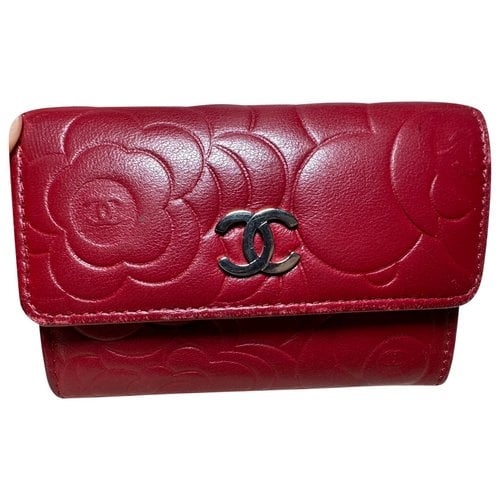 Pre-owned Chanel Leather Card Wallet In Red