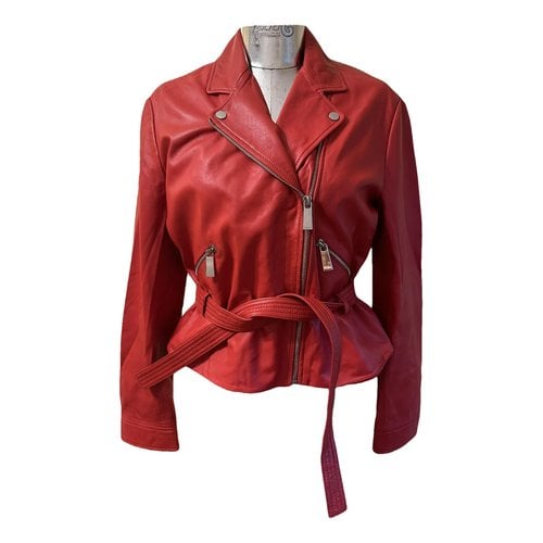 Pre-owned Pinko Leather Biker Jacket In Red