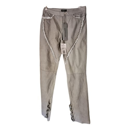 Pre-owned Mugler Leather Large Pants In Grey