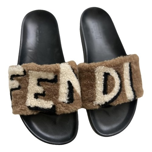 Pre-owned Fendi Faux Fur Sandal In Black