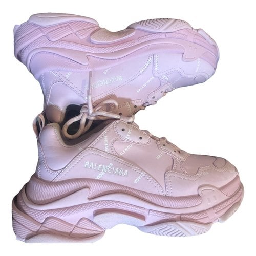 Pre-owned Balenciaga Triple S Leather Trainers In Pink