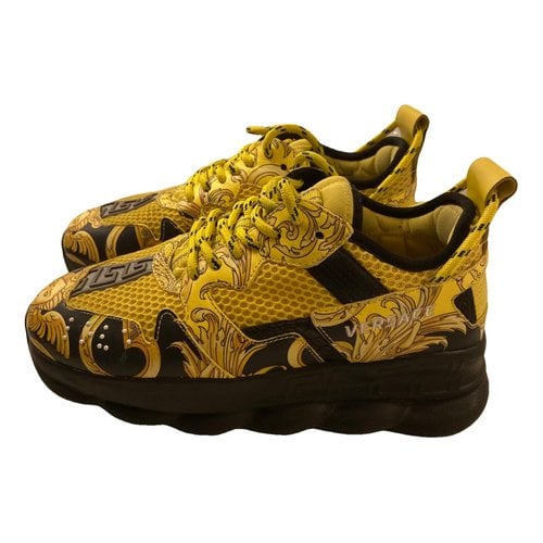 Pre-owned Versace Chain Reaction Leather Trainers In Yellow