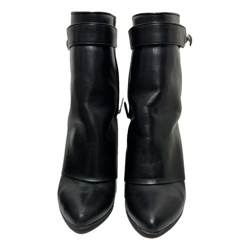 Pre-owned Givenchy Shark Leather Biker Boots In Black