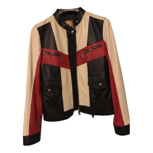 Pre-owned Fay Leather Biker Jacket In Multicolour