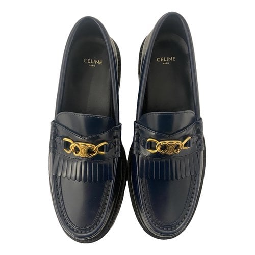 Pre-owned Celine Margaret Patent Leather Flats In Navy