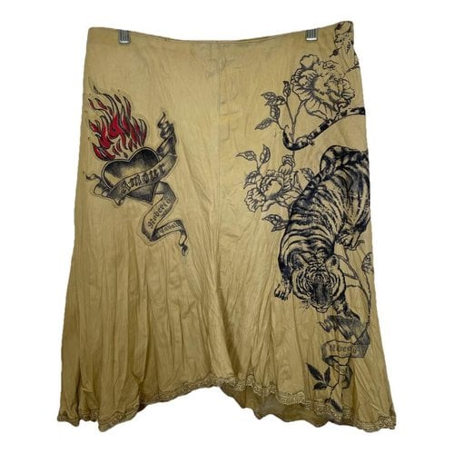 Pre-owned Roberto Cavalli Leather Mid-length Skirt In Beige