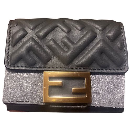 Pre-owned Fendi Baguette Leather Wallet In Anthracite