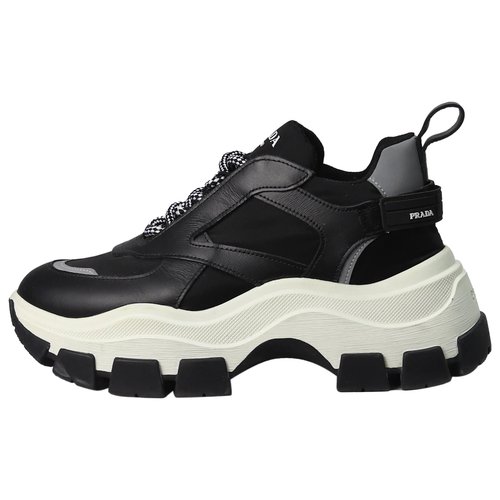 Pre-owned Prada Cloudbust Thunder Leather Trainers In Black