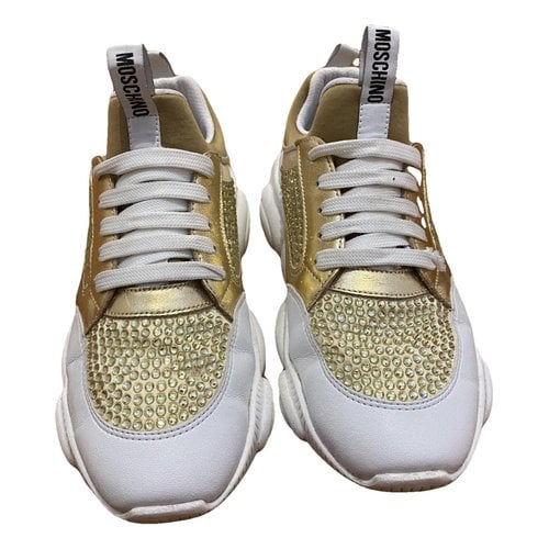 Pre-owned Moschino Teddy Pop Leather Trainers In Gold
