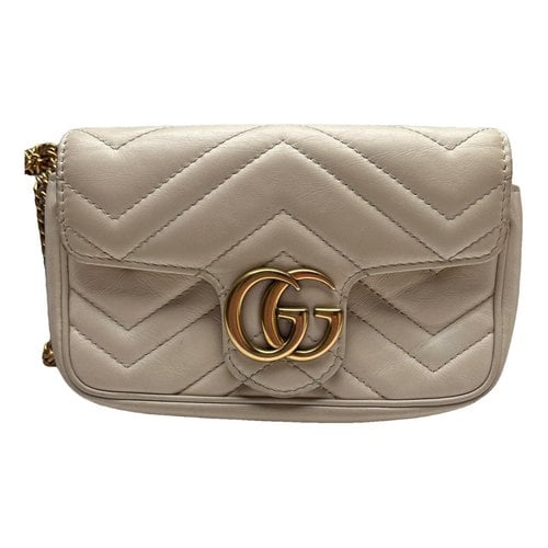 Pre-owned Gucci Marmont Leather Clutch Bag In Beige
