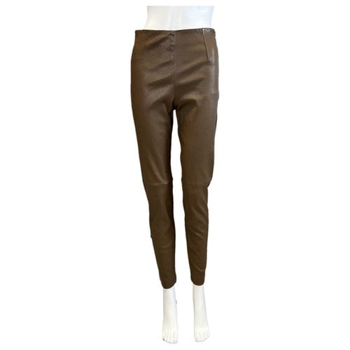 Pre-owned Max Mara Leather Straight Pants In Brown