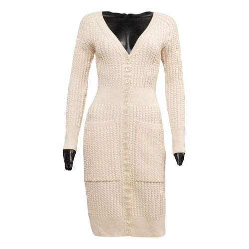 Pre-owned Herve L Leroux Wool Mid-length Dress In White