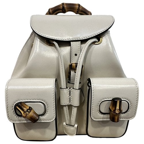 Pre-owned Gucci Bamboo Leather Backpack In White