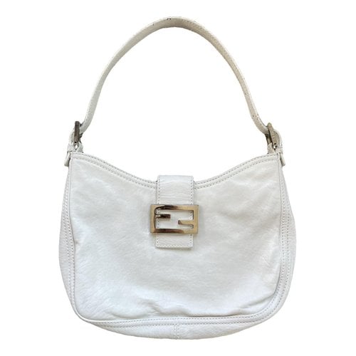 Pre-owned Fendi Mamma Baguette Leather Handbag In White