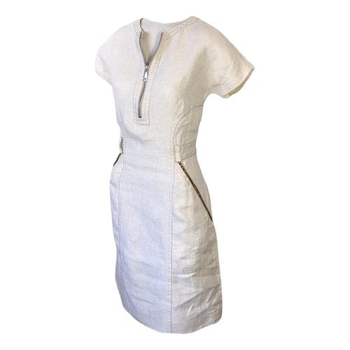 Pre-owned Les Copains Linen Mid-length Dress In Beige