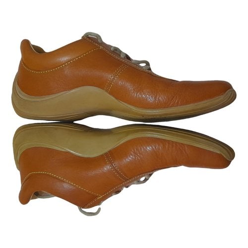 Pre-owned Prada Leather Trainers In Brown